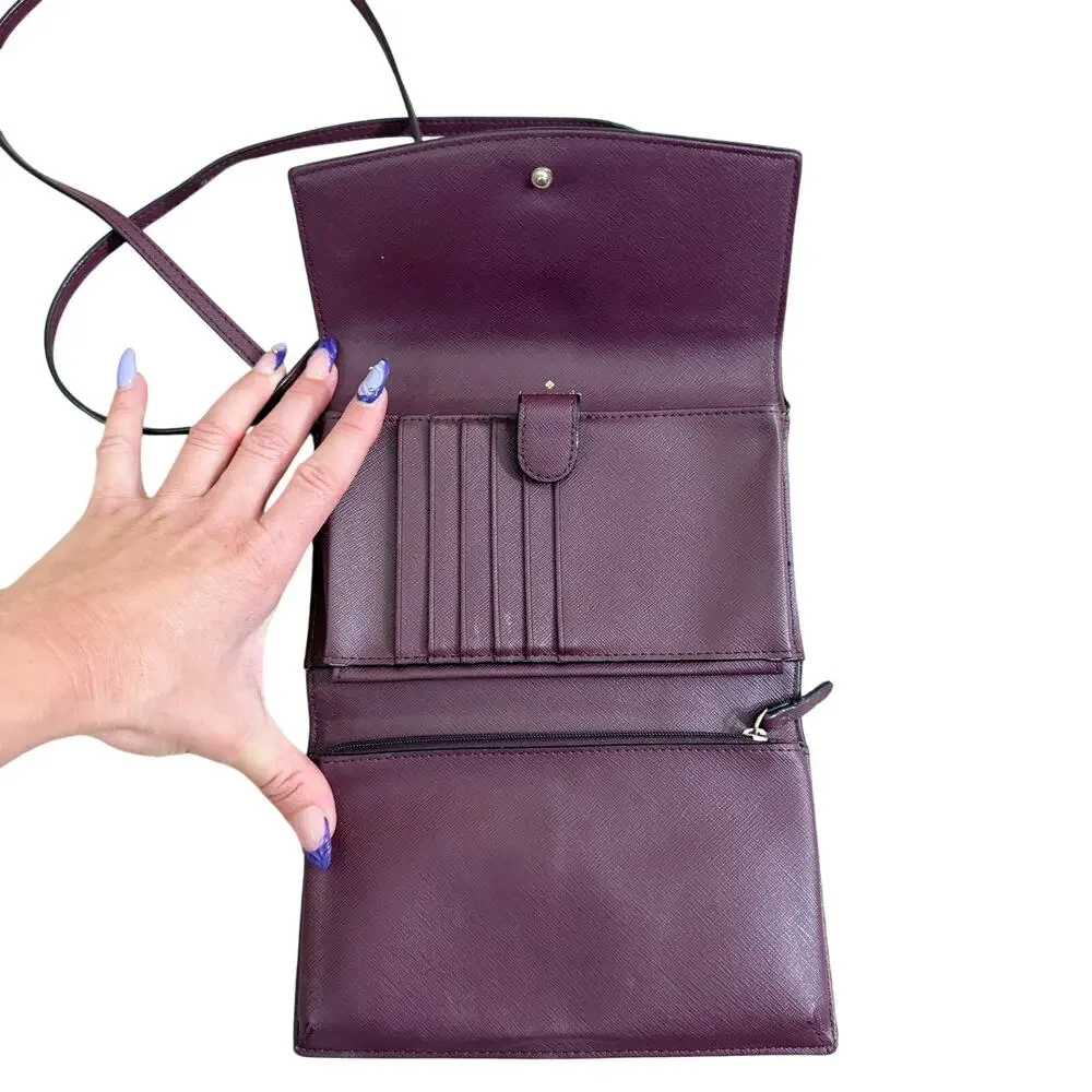Kate Spade Burgundy Saffiano Leather Crossbody Wallet Bag VGUC Many Card Slots